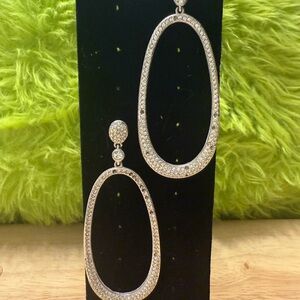 Elegant Silver Oval Drop Earrings